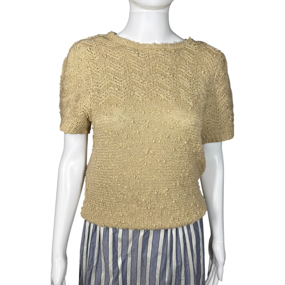 Le Roy LeRoy Knitwear Vintage 80s Cream Shortsleeve Sweater Medium
